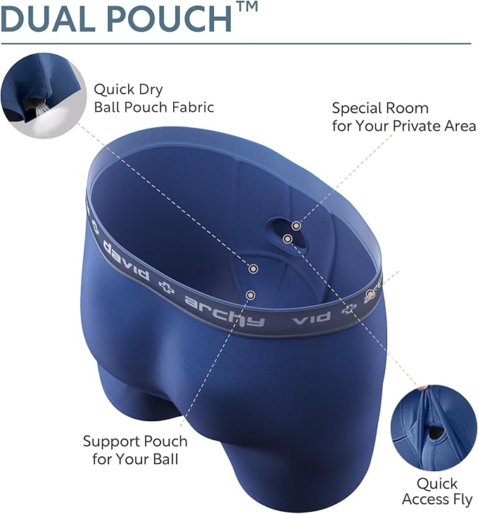 DAVID ARCHY Men's Underwear Ultra Soft Modal Dual Pouch Trunks Ball Pouch Bulge Enhancing Boxer Briefs for Men 3 or 4 Pack