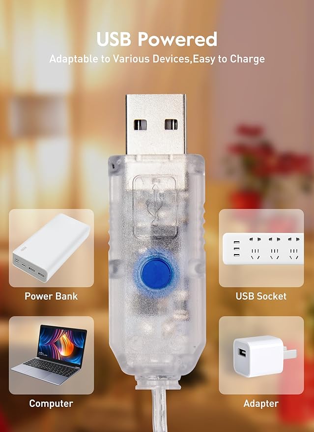 String Lights Indoor, 33Ft 80 LED Rose Flower Lights, 8 Modes Dimmable & Timeable Twinkle Lights, Festival Christmas Decorations for Bedroom Living Room, White, USB Plug, Remote