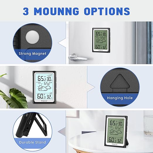 Geevon Large Display Digital Thermometer Hygrometer, Accurate Indoor Outdoor Temperature Humidity Monitoring, Wireless Weather Station with 200ft/60m Range Remote Sensor, Black