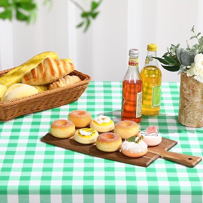 3 Pcs Plastic Picnic Table Cover Checkered Tablecloth Fitted Rectangular Table Cloth 30 x 72 Inch Vinyl Waterproof Flannel Backed with Elastic Rim for Indoor Outdoor Picnic Party(Green and White)