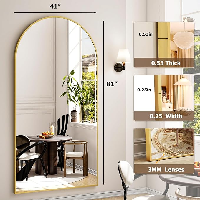 41"x81" Extra Large Arched Full Length Mirror - Leaning Mirror Arch Wall-Mounted Mirrors - Aluminum Alloy Frame Modern Simple Home Decor - for Living Room Bedroom Cloakroom
