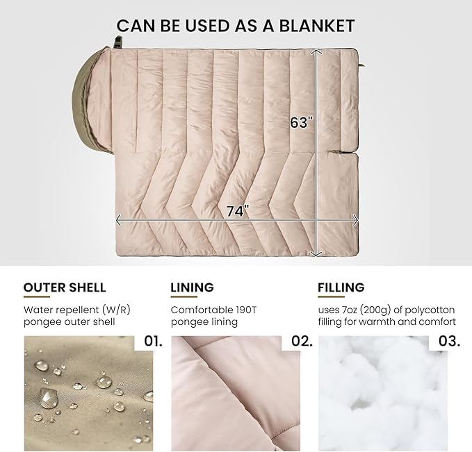 OneTigris Trailnap Sleeping Bag 3 Season Extra-Wide Warm for Camping Backpacking Travel Outdoor Activities