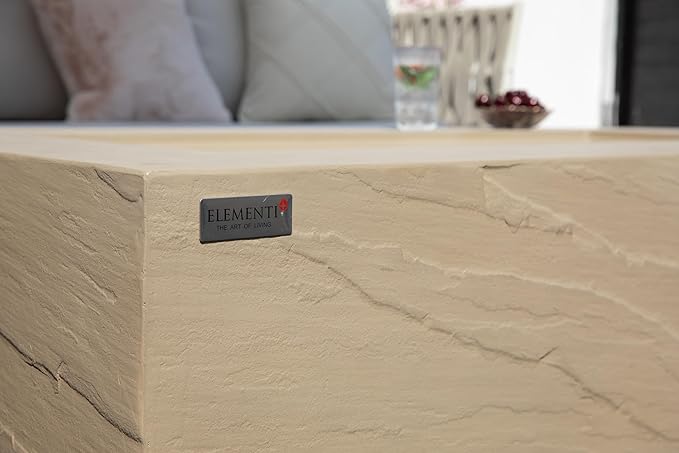 Elementi+ | Bundle Colorado Gas Fire Pit Cast Concrete 56" Rectangular Fire Table | Electronic Ignition | Canvas Cover, Fire Glass and Burner Lid Included | Sunlight Yellow | Natural Gas