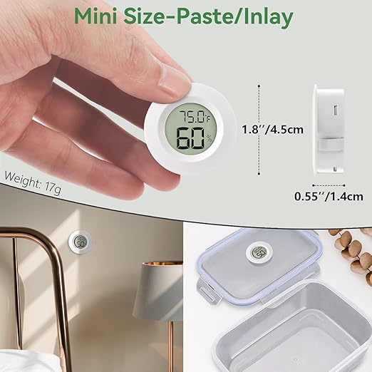 3-Pack Mini Hygrometer & Thermometer, Indoor Outdoor Digital Humidity Meter Gauge Temperature, ℉/℃, for Home, Office, Reptile, Car, Greenhouse, Lab, Terrarium, Cellar.. A01 White