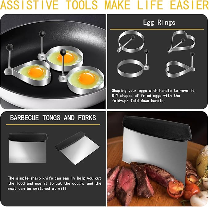 Supernal 45pcs Blackstone Griddle Accessories Upgraded-Griddle Accessories Flat Top Grill Tools for Camp Chef Griddle Cover Salt and Pepper Shakers Grill Black Tools Set Enlarged Spatula Gift Set