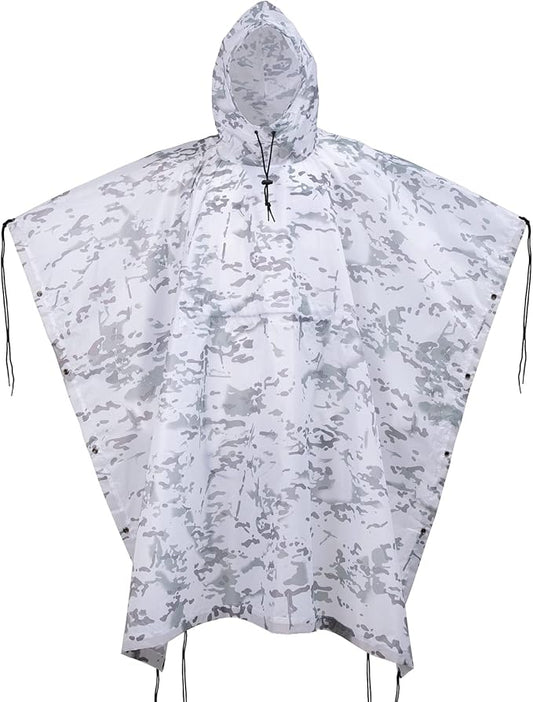 GRVCN Military Rain Poncho, Camouflage Raincoat Outdoor Waterproof Lightweight