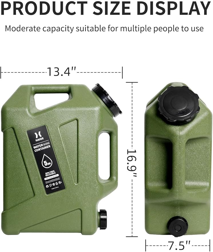 HAIGE Gallon Water Container with Spigot (5 Gallon Water Jug Green)