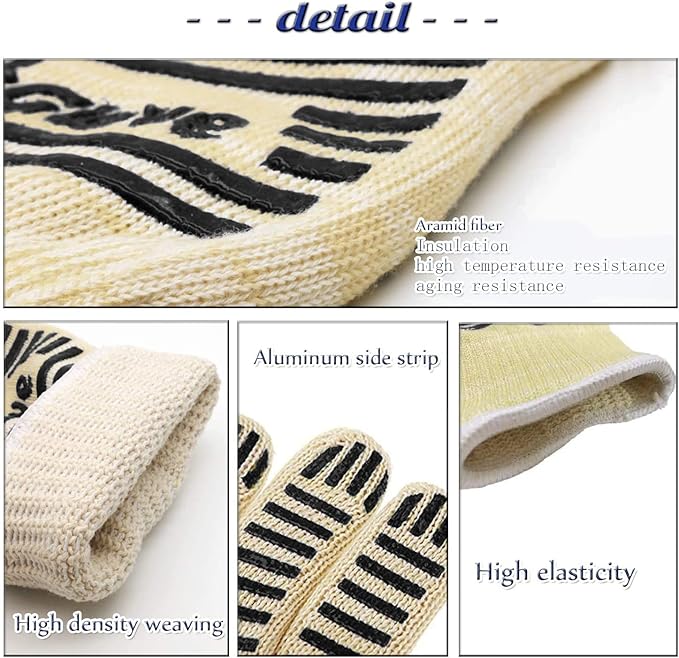 Oven Gloves, Heat Resistant 540 Degrees Grilling Gloves, Hot Surface Handler Non-Slip Silicone Oven Mitts with Fingers, BBQ Gloves for Cooking/Kitchen/Baking, Pack of 2