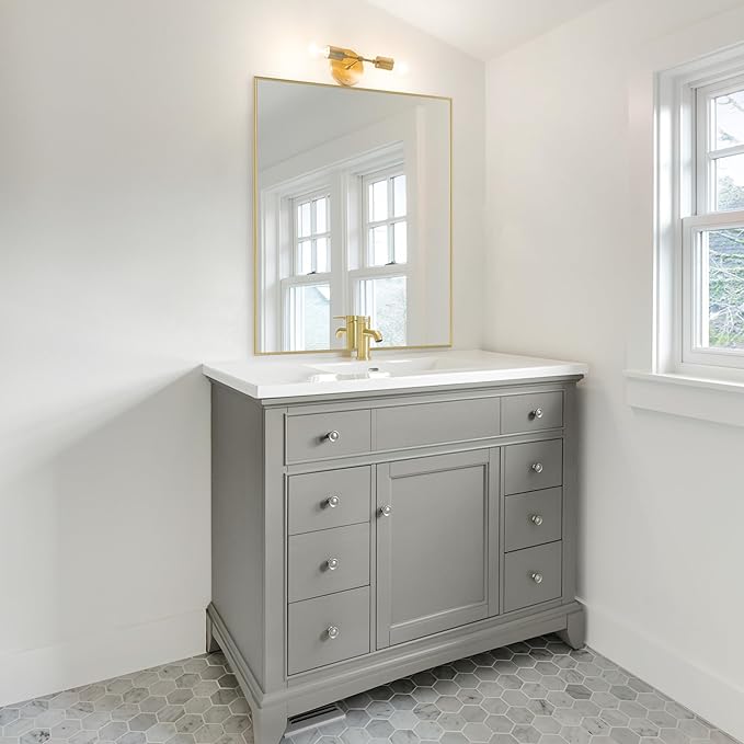 Frame My Mirror Gold Metal Framed Mirror, 20" x 48" Mirror for Bathroom, Metal Frame, True Reflections Glass, Gold Finish, Stanton Design, Hangs Horizontally or Vertically, Made in USA