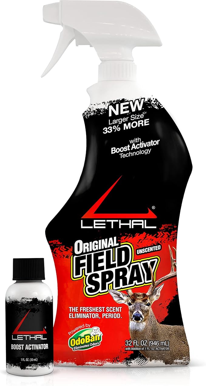 Lethal Original Field Spray with Human Scent Eliminating Agent for Hunting Clothes, Gear, and Equipment, Made in The USA, Unscented, 32 Ounce Spray Bottle