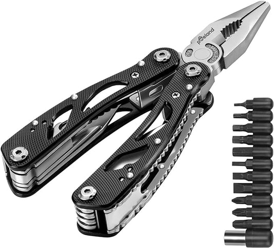 Poeland Multitool Pliers Set Stainless Steel Screwdriver Tool with 11 Screwdriver Bits Black