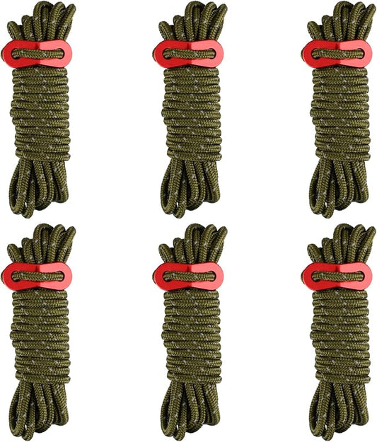 Azarxis Reflective Tent Guide Rope Lightweight Guy Line Cord with Aluminum Adjuster Guyline Tent Cord Tensioner for Camping Hiking Backpacking - Essential Survival Gear 13 Feet