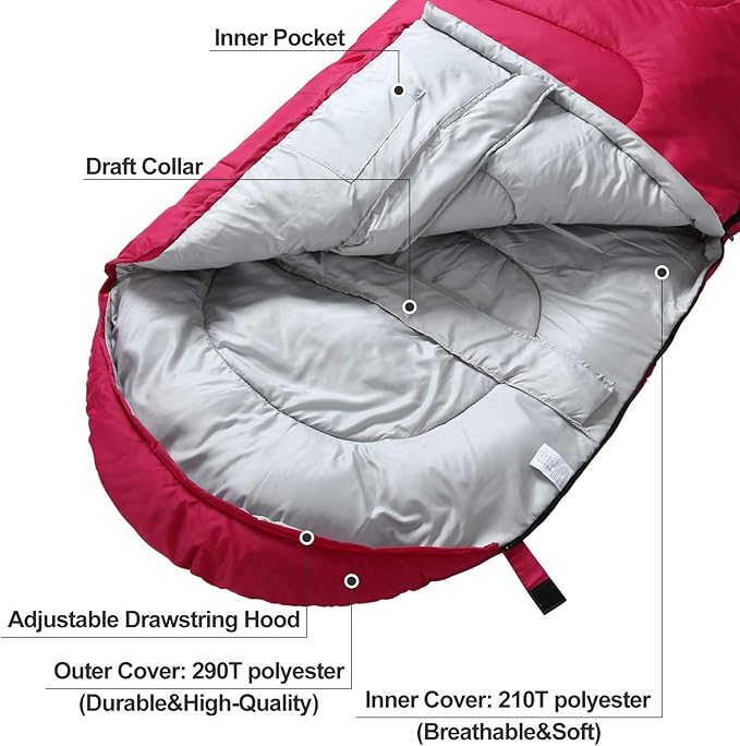 Sleeping Bag,3-4 Seasons Warm Cold Weather Lightweight, Portable, Waterproof Compression Sack Adults & Kids - Indoor & Outdoor Activities: Traveling, Camping, Backpacking, Hiking