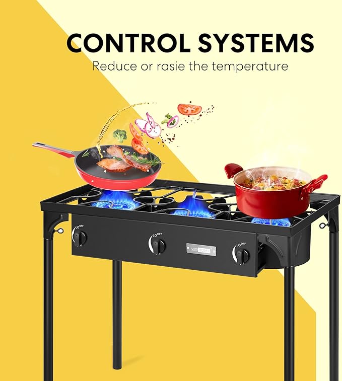 VIVOHOME 225,000 BTU Outdoor 3-Burner Propane Gas Stove, Heavy-Duty Camping Cooker with Detachable Legs Stand, Ideal for Backyard, Camping, and Outdoor Cooking