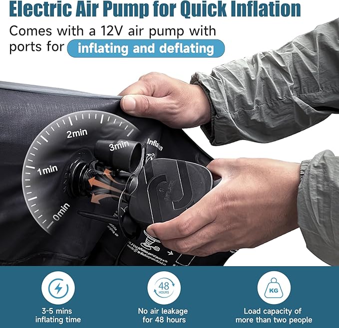 Inflatable SUV Air Mattress: Double-Sided Flocking Car Mattresses for Back SUV, Travel Camping Sleeping Bed with Air Pump 2 Pillows