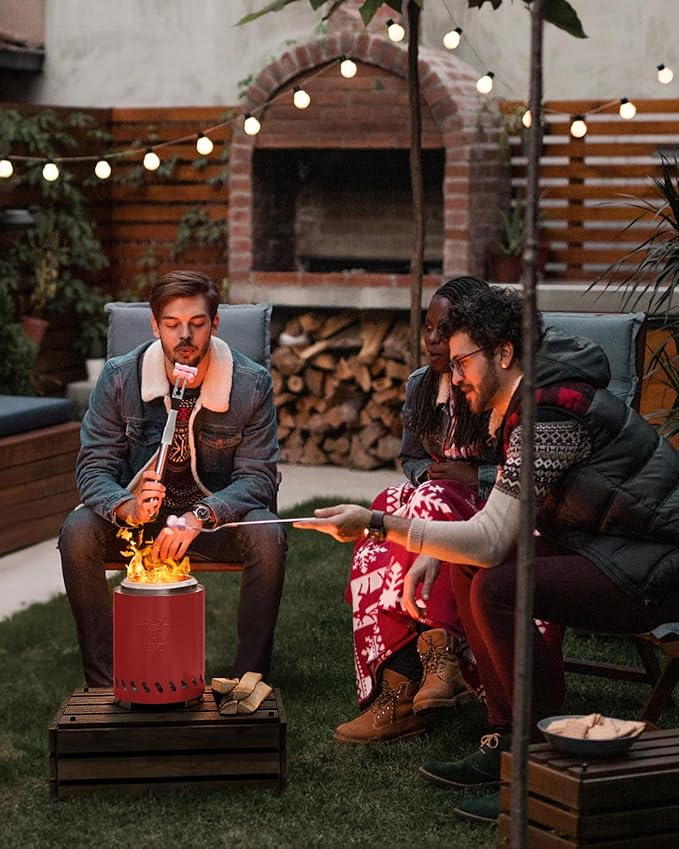 YEFU Tabletop Fire Pit 9.7 x 7.1 in, Low Smoke Camping Stove for Outdoor & Patio, Fueled by Pellets or Wood, Safe Burning Table Top Firepit, with Travel Bag & 2 Mini Sticks & Fireproof Mat, Red