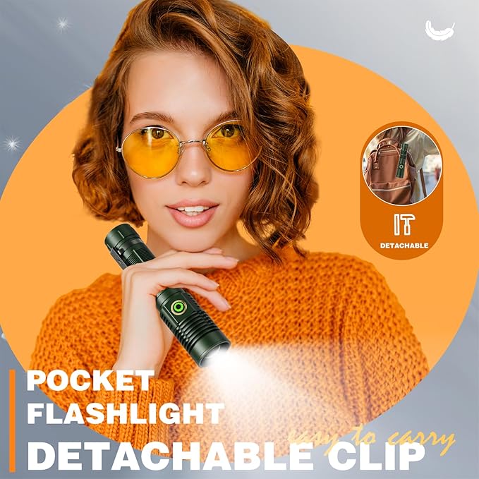 Small Tactical Flashlights High Lumens - 1500 Meters Long Beam Super Bright LED Magnetic Flashlight USB Rechargeable Zoomable 5Modes Long Beam Spotlight Flashlight for Hiking, Camping-Dark Green