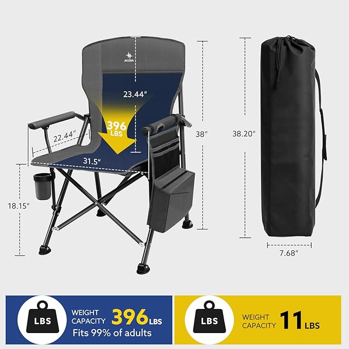 XL Heavy Duty Camping Chair 396lb Capacity (525lb Max) – Waterproof 1680D Oxford Fabric, 2" Padded Seat & Back, Cup Holder, Cooler Pocket, Portable for Camping, Beach & Tailgating (Taupe)