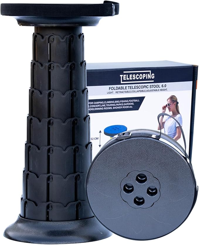 Telescopic Stool,20.4" Portable Seat, Collapsible Chair with Carabiner for Camping/Fishing/Hiking/BBQ/Music Festival - Max Capacity 770lbs