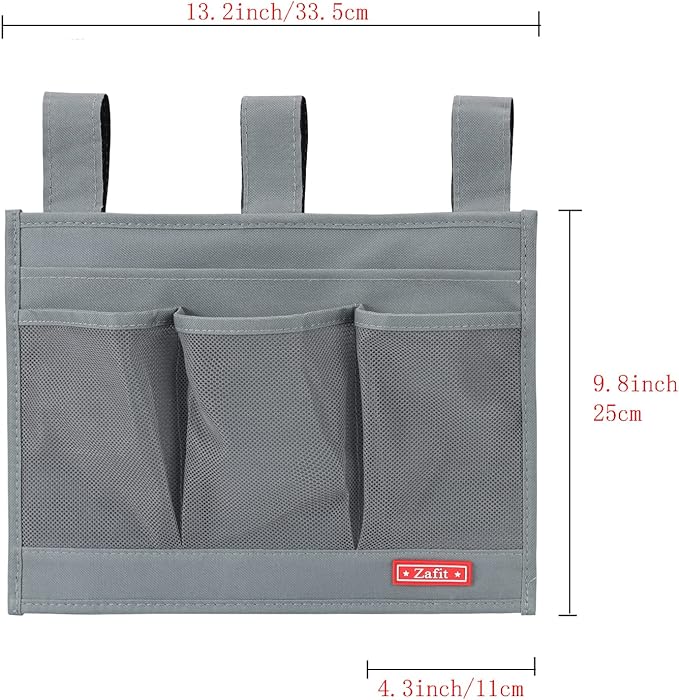 Hanging Bedside Caddy, Bedside Storage Organizer for Magazine, Phone, Remote control (Classic 4 Pockets-Grey)