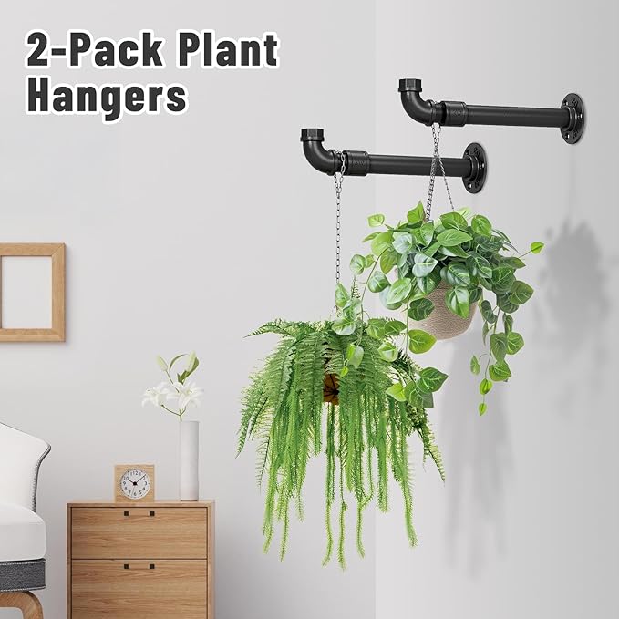 NiHome 2PCS Plant Hanging Brackets for Indoor & Outdoor Gardens, Patios, Decks, Fences, Walls, Rust-Proof Hooks for Baskets, Lanterns, Wind Chimes, Bird Feeders, Home Decoration, Backyard Landscaping