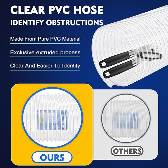 6" x 5' PVC Dust Collection Hose, Puncture-Resistant, Heavy-Duty Flexible Clear Fume Hose with Carbon Steel Wire Coil for Dust Collection Systems, Woodworking, Workshops