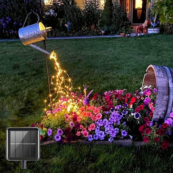 Solar Waterfall Fairy Bunch Lights Outdoor Waterproof 200LEDs 8 Modes Watering Can Light (NO CAN), Solar Powered String Lights Firefly Vine Christmas Tree Garden Decorations Gardening Gifts for Mom