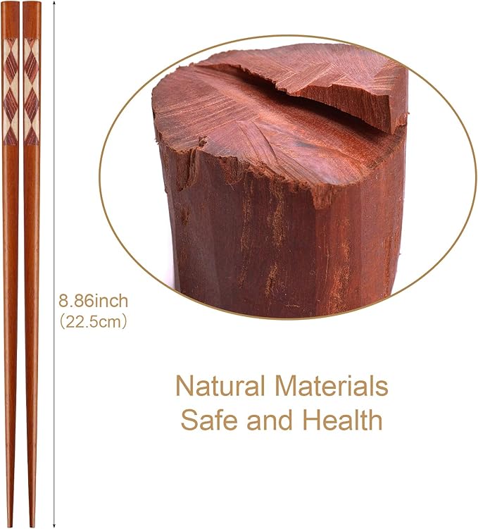 GLAMFIELDS Reusable Chopsticks Japanese Natural Wooden 5 Pairs Classic Style Lightweight Safe Chop Sticks 8.8 Inch/22.5cm Gift Set