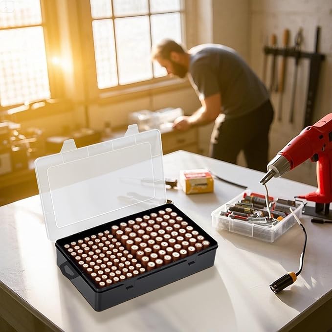 Battery Storage Organizer Case, Battery Vault Box Holder Container for 134pcs AA AAA Batteries, Garage Organization Carrying Bag Fits Home Kitchen Warehouse (Batteries Not Include) (black)