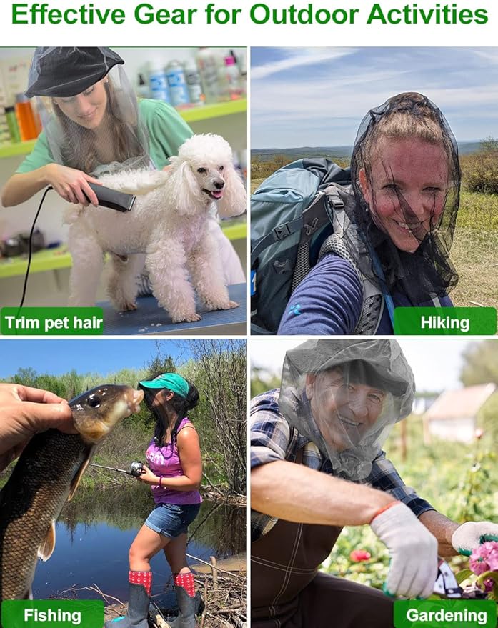 wohohoho Mosquito Head Net Mesh with Drawstring, Bug Face Netting for Hats, Mesh Face Shield for Men & Women Beekeeper Net Mask Protection for Midges, Bugs & Gnats (2 Packs, Mix Colors, Updated Size)