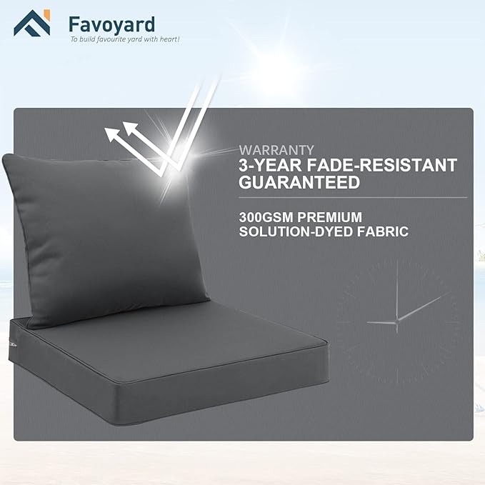 Favoyard Outdoor Seat Cushion Set 22 x 22 Inch Waterproof & Fade Resistant Patio Furniture Cushions with Removable Cover Deep Seat & Back Cushion with Handle and Adjustable Straps for Chair Sofa Couch