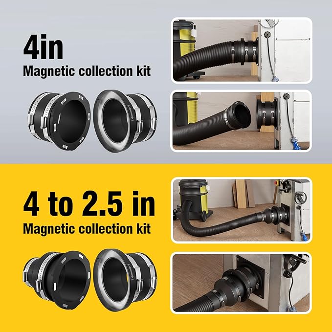 2-1/2 Inch Magnetic With Interlock Dust Collection Kit, Mag Dust Collection Fittings for Dust Collectors, Fast Connect Dust Hose to Machinery Port, Dust Collector/Vacuum Fittings
