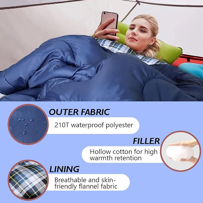 Flannel Sleeping Bag Cotton 0 Degree Cold Weather for Adults XXL Wearable Sleeping Bag 4 Seasons Waterproof with Compression Sack