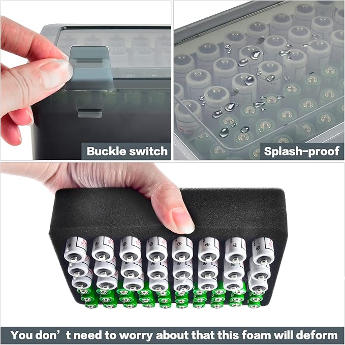 FULLCASE Battery Storage Organizer Holder Holds 54 AA AAA Batteries, Box Cases Garage Container, Home Drawer Organization Dispenser (Case Only) Grey