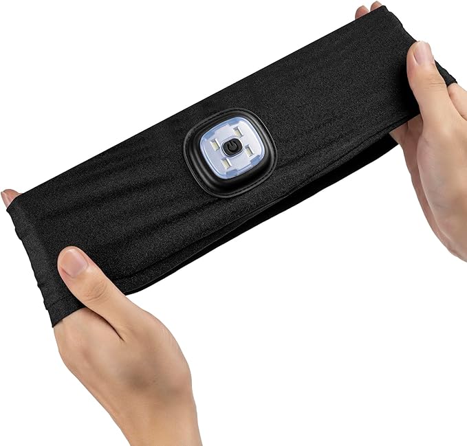 Etsfmoa Headband with LED Light,Sport Lighted Sweatband for Men and Women,Type C Rechargeable Outdoor Hairband