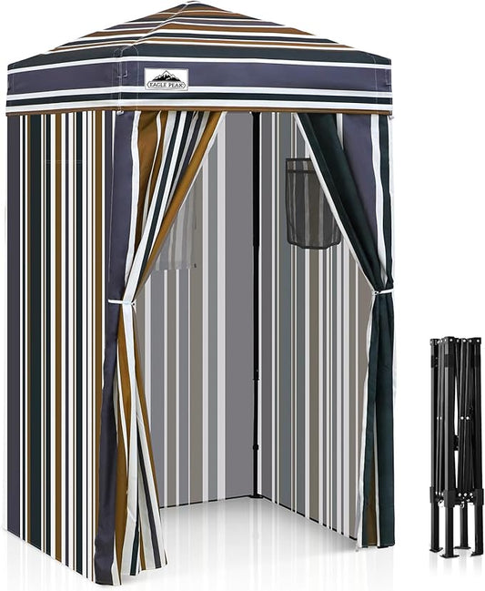 EAGLE PEAK Flex Ultra Compact 4x4 Pop-up Canopy, Sun Shelter, Changing Room, Portable Privacy Canopy Cabana for Pool, Fashion Photoshoots, or Camping, Brown Stripe