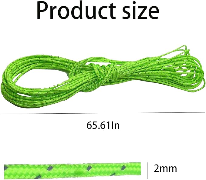 Dyneema Tent Guy Guide Reflective Green Rope - 200kg Breaking Strain - Lengths in Meters - Suitable for Sailing, Dinghy, Yachting, Cruising, Racing, Kite Surfing - 20 Meter (Green, 2mm)
