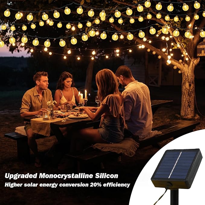 Solar Lights Outdoor Waterproof, 2 Pack Total 200LED 110FT Solar String Lights for Outside with 8 Modes, Outdoor String Lights Crystal Globe Patio Lights for Garden Yard Party Decor(Warm White)