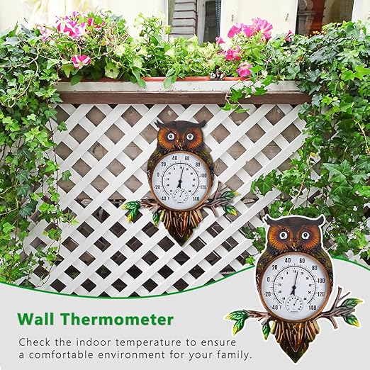 Owl Outdoor Thermometer, 22" Metal Indoor Wall Thermometer, Large Outside Thermometer with Large Number for Patio Home Room Decor