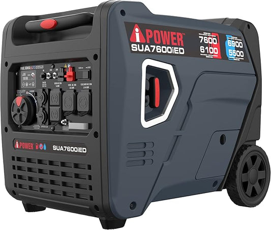 A-iPower 7600W Dual Fuel Quiet Portable Inverter Generator, Electric Start RV Ready, EPA & CARB Compliant CO Sensor, With Telescopic Handle For Backup Home Use, Tailgating & Camping (SUA7600iED)