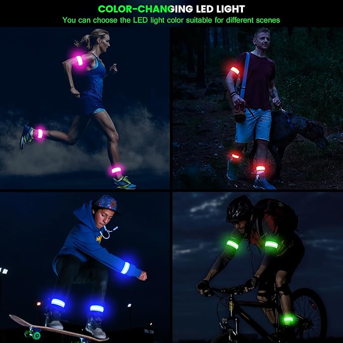Light Up LED Armband for Running Walking at Night,Reflective Arm Bands for Runners,Rechargeable Jogging Lights,High Visibility Night Running Safety Gear Adjustable Running Women Men Kids