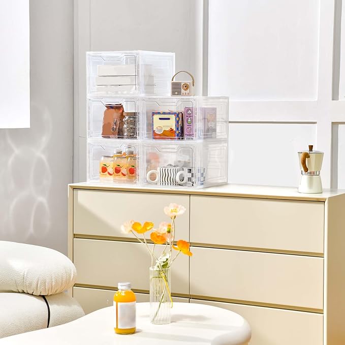 10 Pack Closet Organizers and Storage,Clear Stackable Plastic Storage Bins with Lids Magnetic Doors,Clothes Organizers and Storage,Plastic Craft Containers for Wardrobe Kitchen Bathroom Office