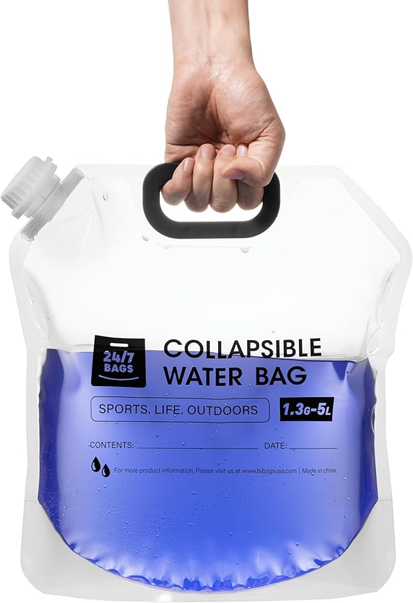 4 Pack Collapsible Water Container Bag 1.3 Gallon/5 Liter, Heavy Duty with Carry Handles, Hikes, Trips, Weather Emergencies, and More, Foldable Water Bag