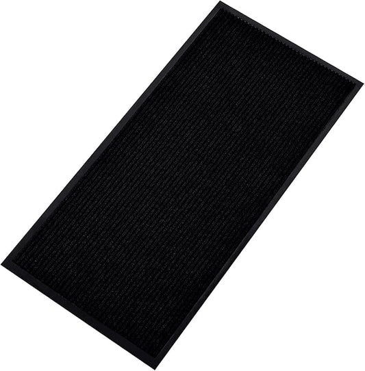 fani Heavy Duty Large Outdoor Indoor Entrance Black Doormat Waterproof Low Profile Entrance Rug Front Door Mat Patio Anti-Skid Rubber Back, 48x96 inch (Jet Black)