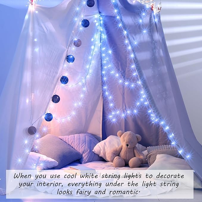 Macarrie 12 Pcs USB String Lights 33 ft 100 LED Fairy Lights Powered String for Christmas Indoor Outdoor Wedding Party Tree Home Festival Garden Decoration (Cool White)