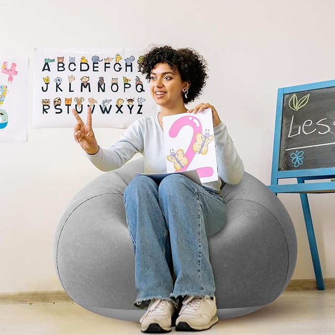 Realspring Inflatable Bean Bag Chairs Outdoor Blow up Camping Chairs Inflatable Lazy Sofa Folding Portable Bean Bag Loungers Couch for Movie Night(Dark Gray,2 Pcs)