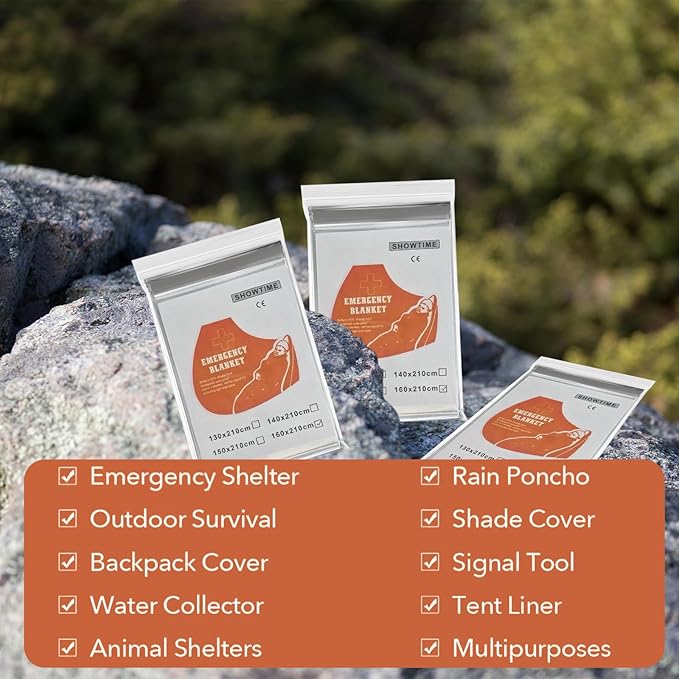 10 Pack Emergency Mylar Thermal Blankets - 63"x83" Extra Large Survival Space Blankets, Heavy Duty Reflective Camping Gear for First Aid, Hiking & Outdoor Safety (Gold-Sliver)