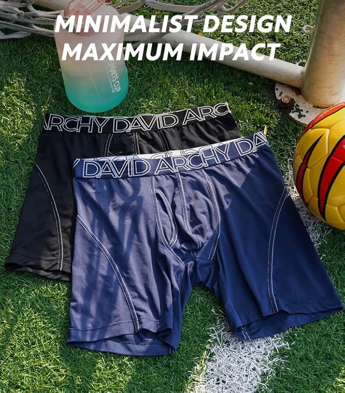 DAVID ARCHY Mens Performance Boxer Briefs 3 Pack, 3D Support Pouch & No Ride-Up Design Moisture-Wicking Sport Underwear