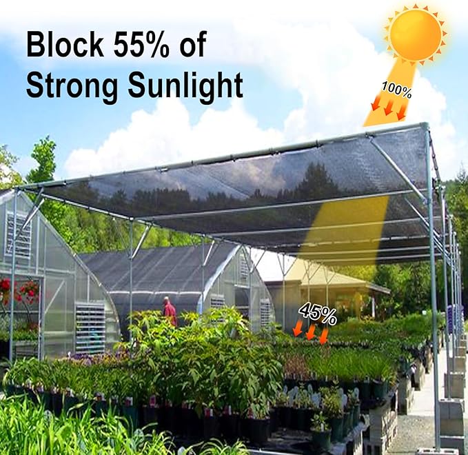 LOVE STORY 6x12FT 55% Black Shade Cloth Sun Shade Net UV Resistant Mesh Tarp Plant Cover Sunblock Net for Garden,Greenhouse,Vegetables,Flowers