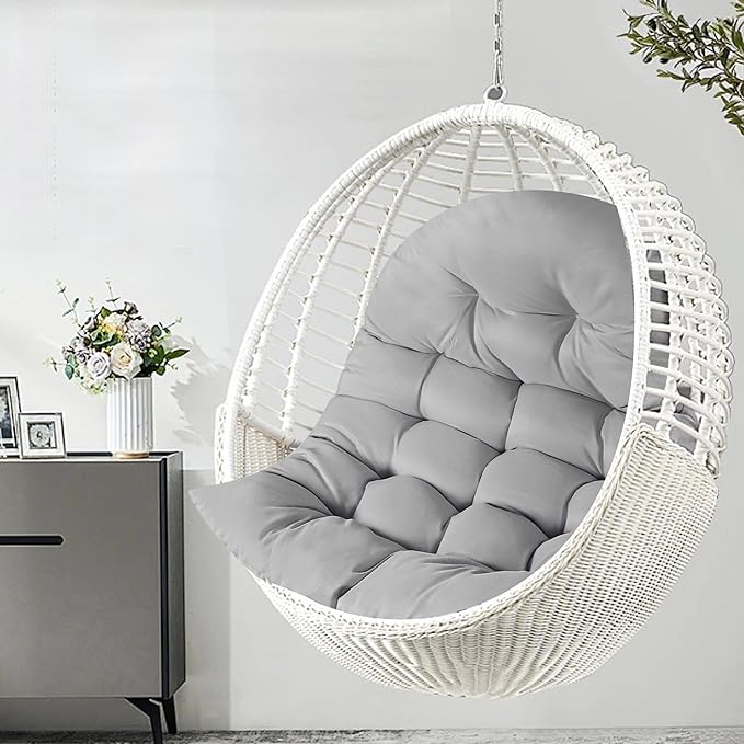 Thicken Egg Chair Cushion Replacement, Outdoor Hammock Swing Chair Cushions, Hanging Wicker Basket Seat Pad with High Elasticity PP Cotton, for Garden Patio Porch Furniture (Only Cushion)